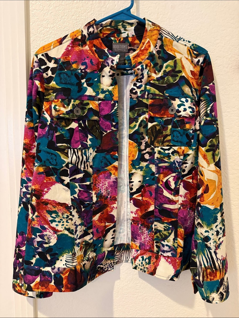 Chico's Multicolor Abstract Print Zip-Front Bomber Jacket